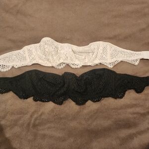Lace Bandeau Bra Set in Black and White size small Victorias Secret lace underwr